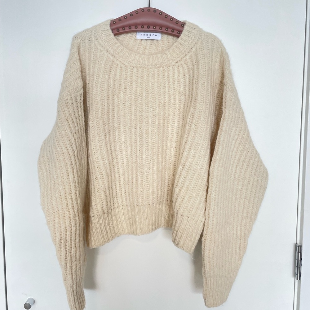 Sandro Ivory Cropped Sweater – Alpaca Wool